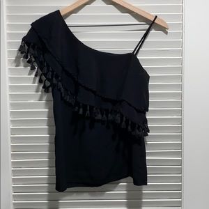 Black one sleeve ruffle shirt